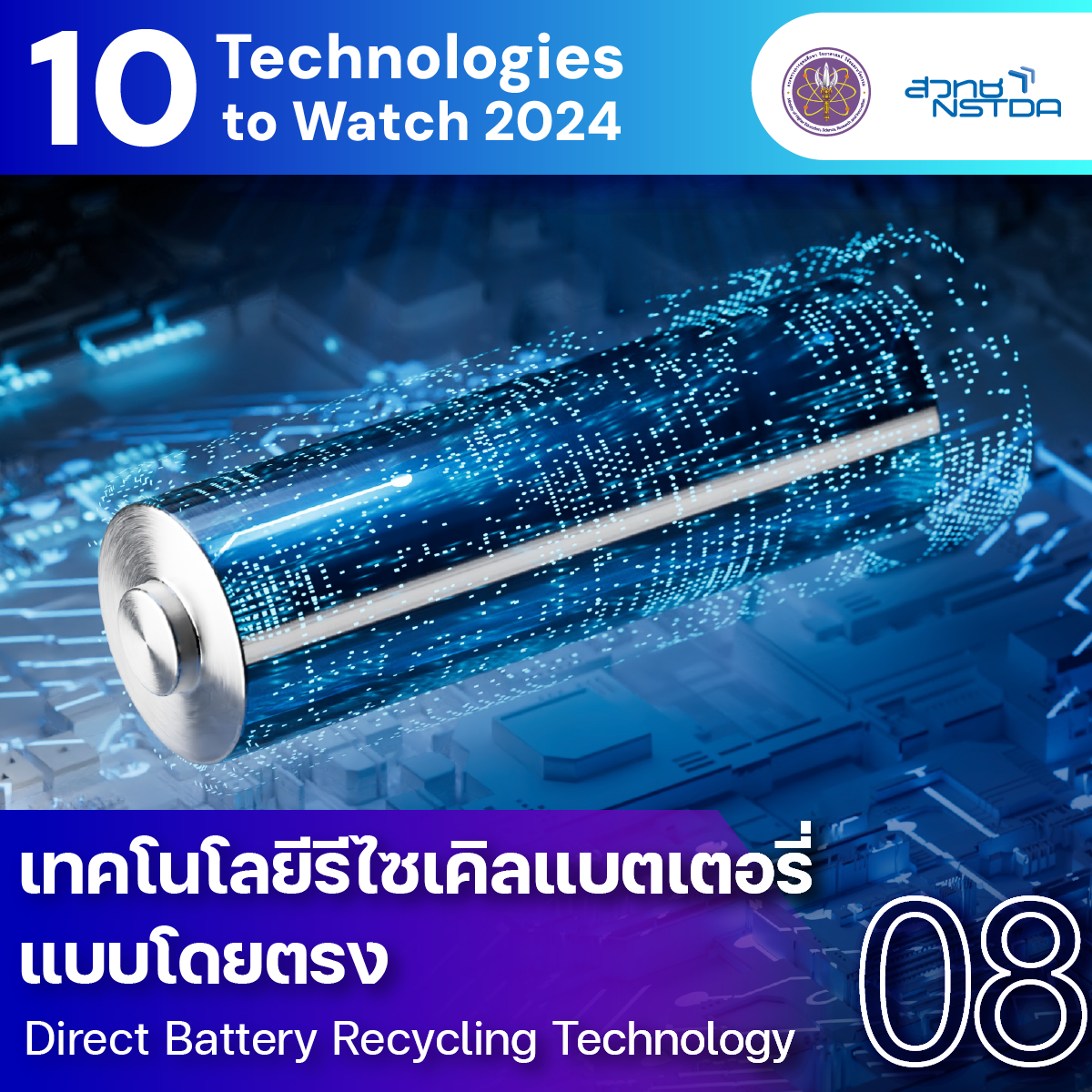 10 Technologies to Watch 2024: เทคโนโลยีรีไซเคิลแบตเตอรี่แบบโดยตรง (Direct Battery Recycling Technology)